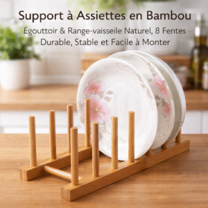 support à assiettes en bambou – Égouttoir & range vaisselle naturel, 8 fentes – durable, stable et facile à monter