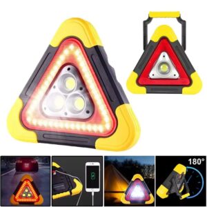 Triangle de Signalisation LED Solaire – Lampe de Travail, Power Bank d'Urgence - 270x240mm