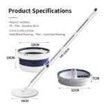 Balai Magique avec Seau Pliable Compact – Essorage Centrifuge, Tête Rotative & Manche Inox - Blanc & Gris – Image 6