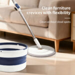 Balai Magique avec Seau Pliable Compact – Essorage Centrifuge, Tête Rotative & Manche Inox - Blanc & Gris – Image 2