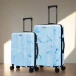 Valise Rigide – Design Marbré Bleu, Coque Résistante, Roues Doubles 360°