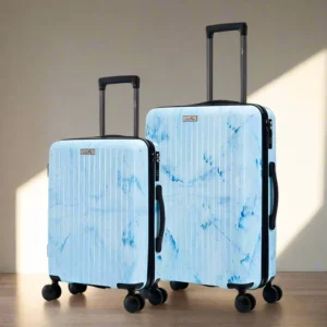 Valise Rigide – Design Marbré Bleu, Coque Résistante, Roues Doubles 360°