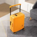 Valise Rigide Coque Dure – Design Strié, Roues Pivotantes - Jaune – Image 3
