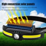 Lampe Frontale Solaire Rechargeable – Éclairage Puissant LED + COB, Camping et Travaux