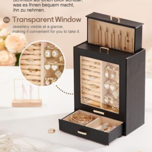 Boîte à Bijoux Élégante avec Fenêtre Transparente & Tiroir – Organisation Luxe