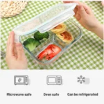 Boîte Alimentaire en Verre à 3 Compartiments – 1040 ml | Couvercle Blanc ou Bleu Ciel – Image 3