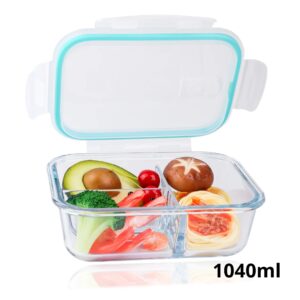 Boîte Alimentaire en Verre à 3 Compartiments – 1040 ml | Couvercle Blanc ou Bleu Ciel