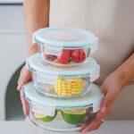 3 Boîtes Alimentaires Rondes en Verre avec Couvercle Hermétique – Conservation Fraîche & Rangement Cuisine