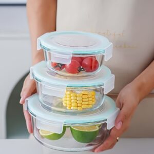 3 Boîtes Alimentaires Rondes en Verre avec Couvercle Hermétique – Conservation Fraîche & Rangement Cuisine