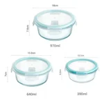 3 Boîtes Alimentaires Rondes en Verre avec Couvercle Hermétique – Conservation Fraîche & Rangement Cuisine – Image 3