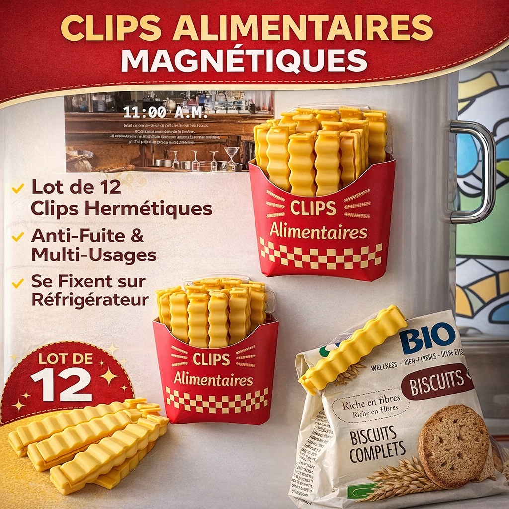clips alimentaires magnétiques – lot de 12 clips hermétiques, anti fuite & multi usages – se fixent sur réfrigérateur