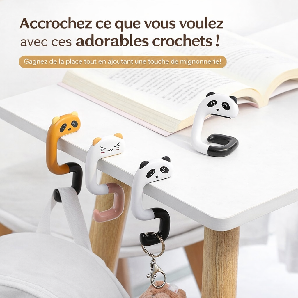 crochet mignon pour sac à main – support de table animalier, antidérapant & portable