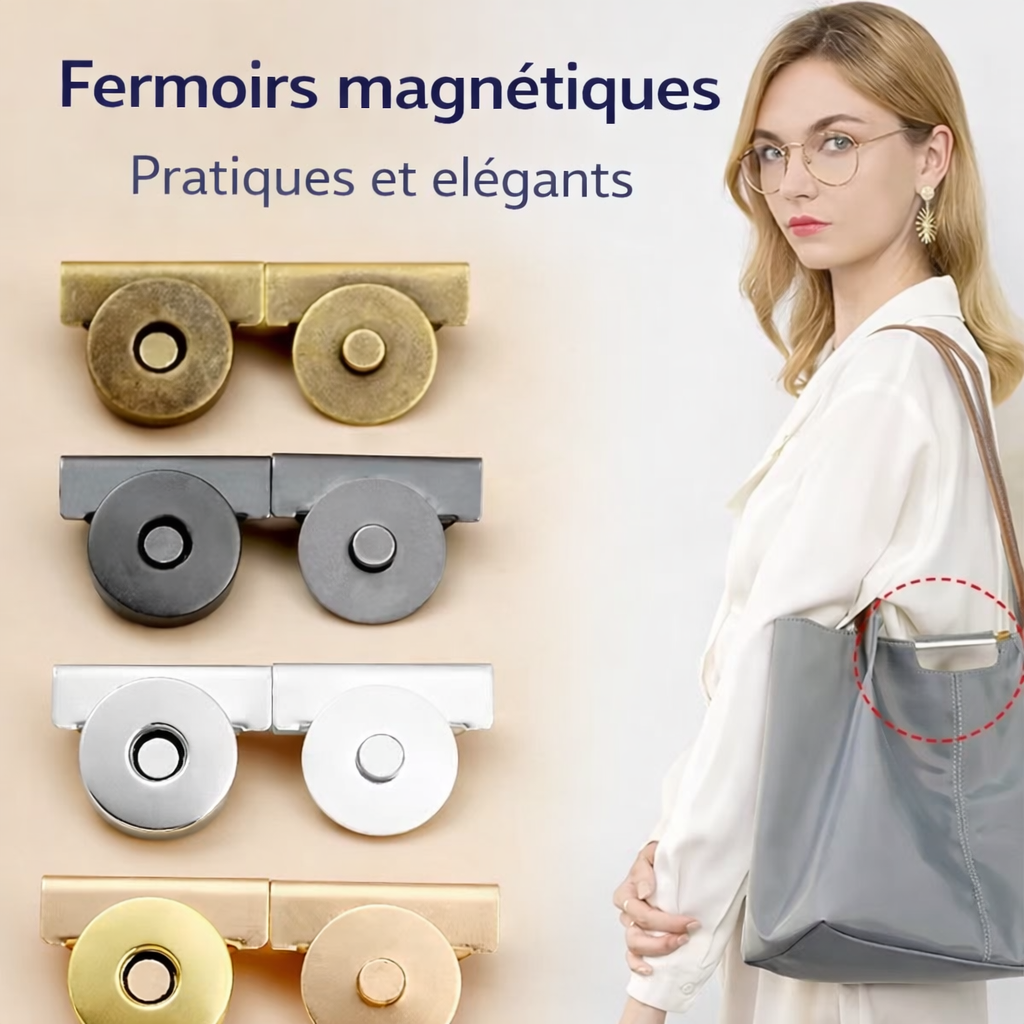 fermoir magnétique anti vol pour sacs – paire de clips aimantés, 4 couleurs disponibles