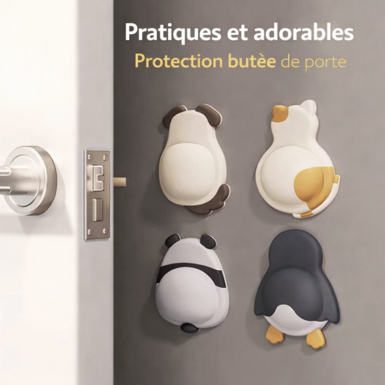 butée de porte mignonne en silicone – protection murale avec adhésif — modèle animal (vendu à l’unité)