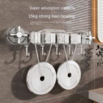 support mural organisateur de balais et serpillières à ventouse puissante rangement multifonction sans perçage