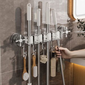 support mural organisateur de balais et serpillières à ventouse puissante rangement multifonction sans perçage