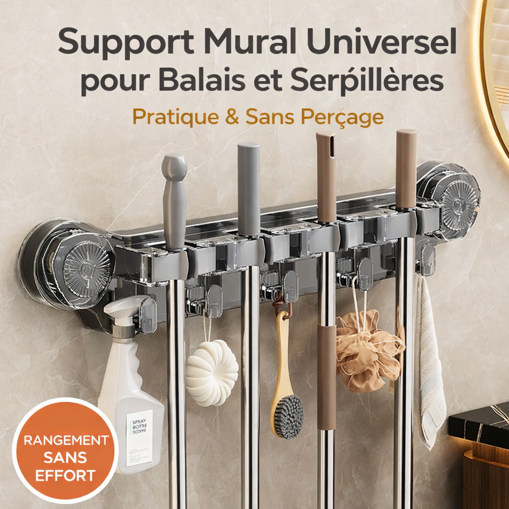 support mural universel pour balais et serpillères à ventouse organisateur de rangement suspendu avec crochets