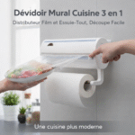 dévidoir mural cuisine 3 en 1 – distributeur film et essuie tout, découpe facile