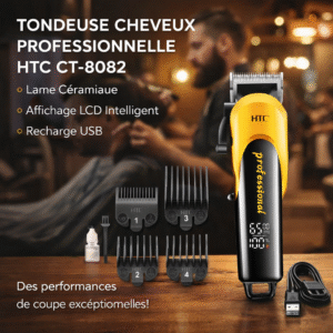 tondeuse cheveux professionnelle htc ct 8082 – lame céramique, affichage lcd intelligent, recharge usb