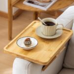 plateau de canapé clip on en bambou premium avec support rotatif table d'accoudoir pliable et stable