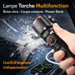 lampe torche multifonction – zoom télescopique, brise vitre & coupe ceinture, power bank usb