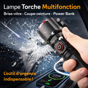 lampe torche multifonction – zoom télescopique, brise vitre & coupe ceinture, power bank usb
