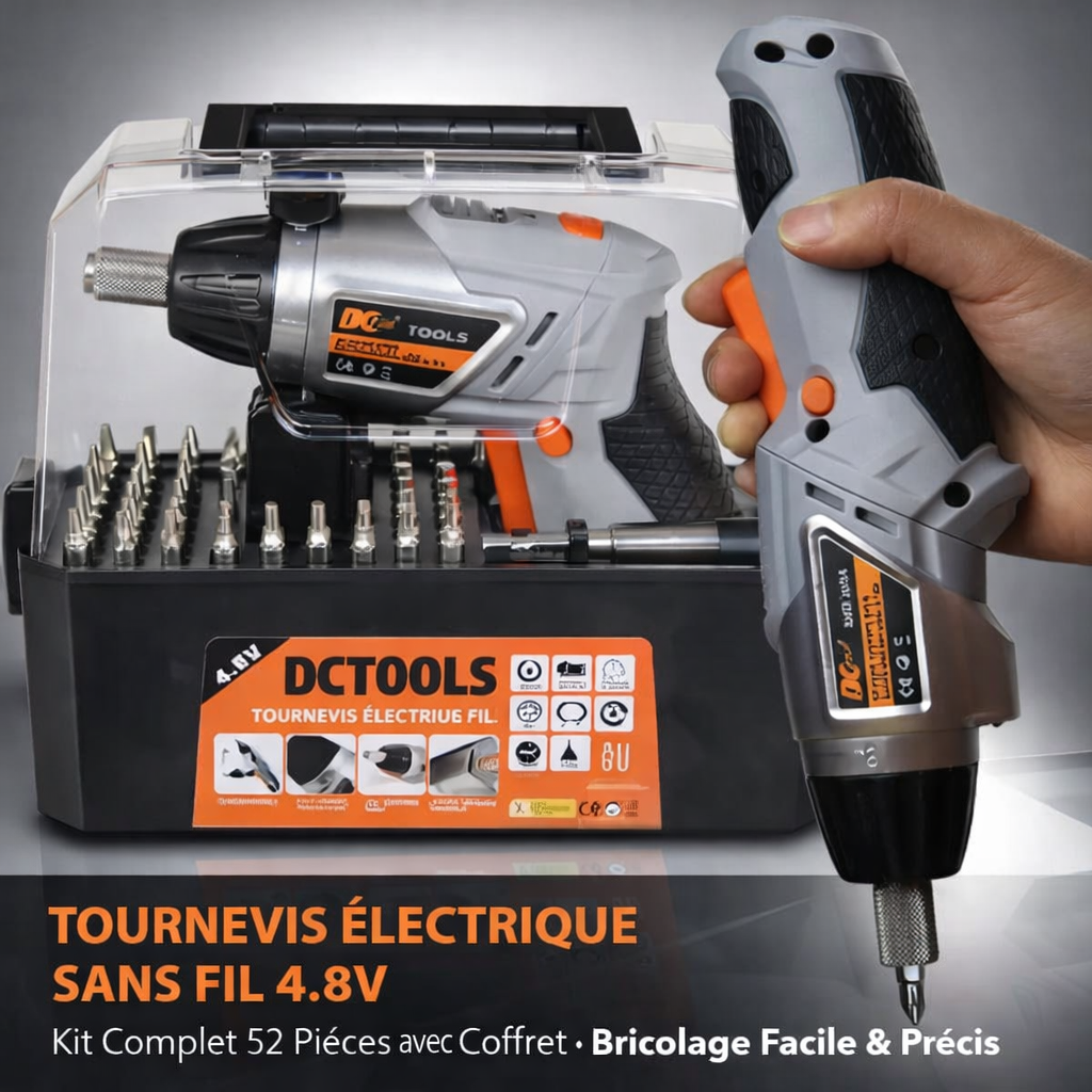 tournevis Électrique sans fil 4.8v – kit complet 52 pièces avec coffret – bricolage facile & précis