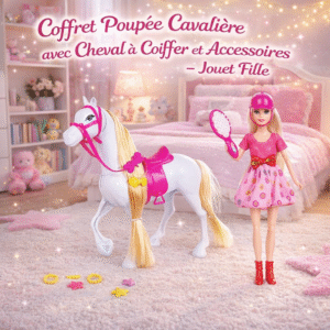 coffret poupée cavalière avec cheval à coiffer et accessoires jouet fille