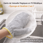 gants de vaisselle magiques en fil métallique Éponge et grattoir 2 en 1