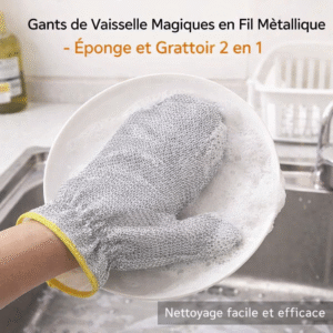 gants de vaisselle magiques en fil métallique Éponge et grattoir 2 en 1