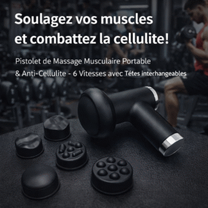 pistolet de massage musculaire portable & anti cellulite – 6 vitesses avec têtes interchangeables