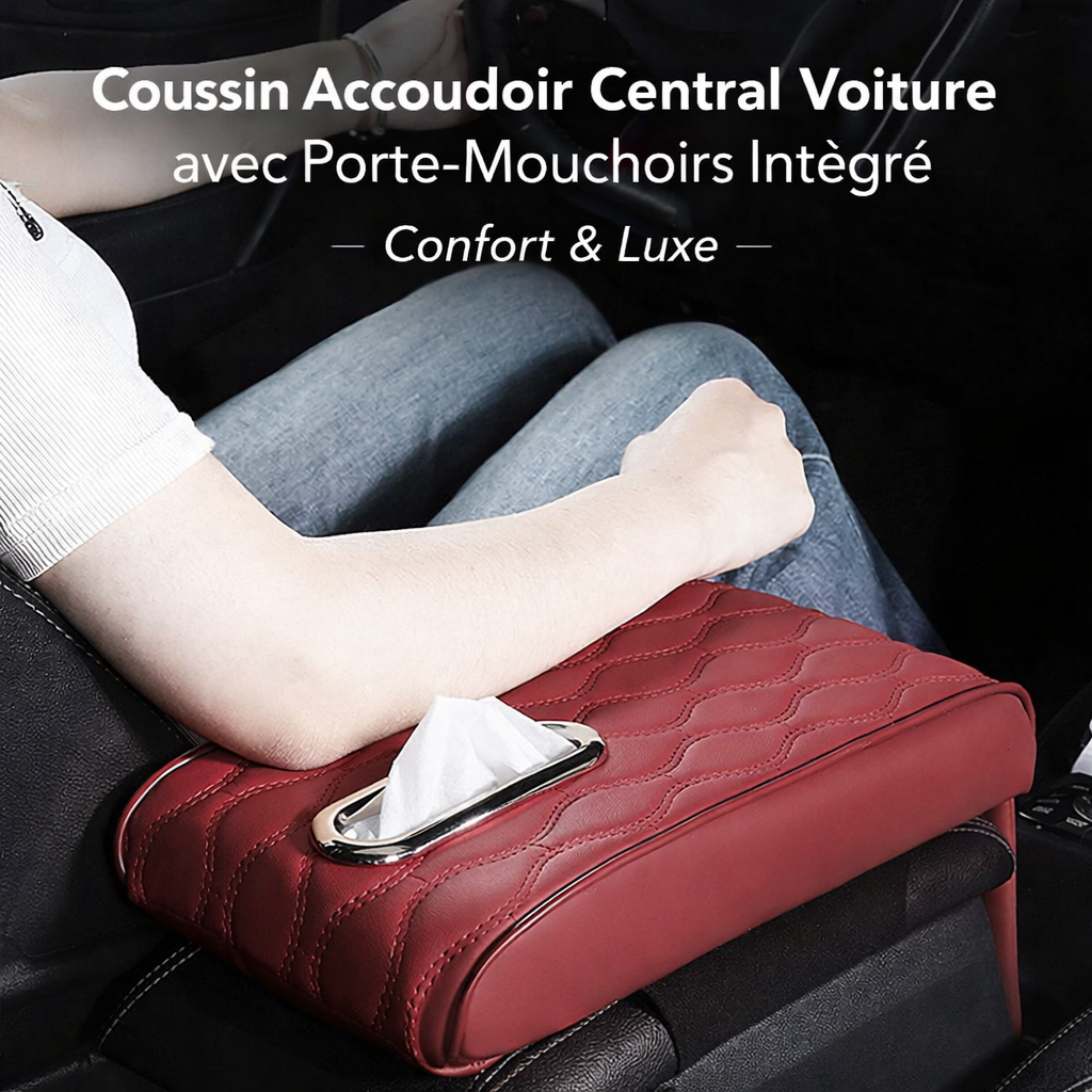 coussin accoudoir central voiture avec porte mouchoirs intégré confort & luxe
