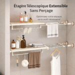 Étagère télescopique extensible sans perçage organisateur rangement armoire & salle de bain (50 80cm)