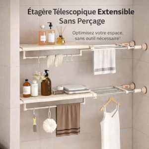 Étagère télescopique extensible sans perçage organisateur rangement armoire & salle de bain (50 80cm)