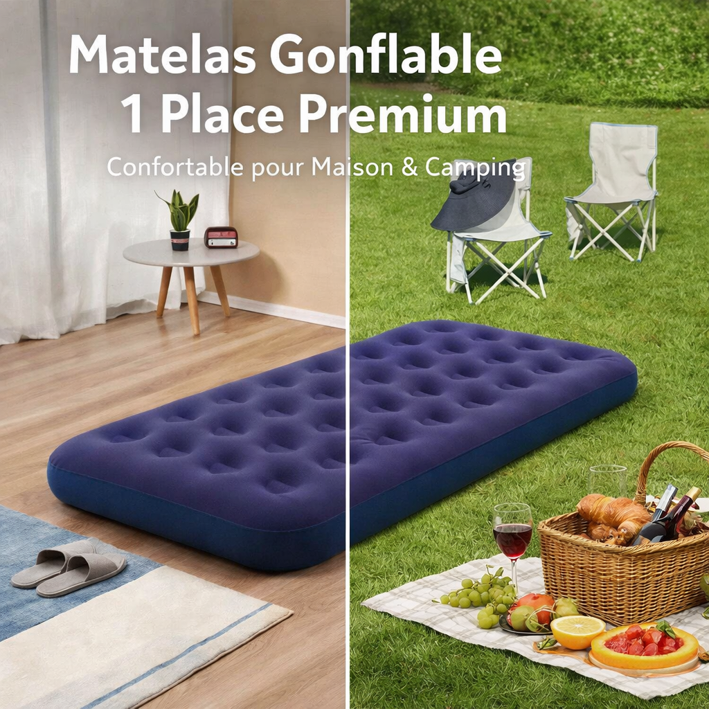 matelas gonflable 1 place premium lit d'appoint confortable pour maison & camping