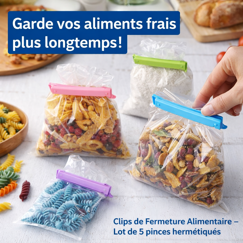 lot de 5 clips de fermeture alimentaire