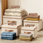 rangement beige avec couvercle et poignée marron