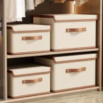 rangement beige avec couvercle et poignée marron