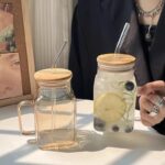 verre a paille avec couvercle en bois