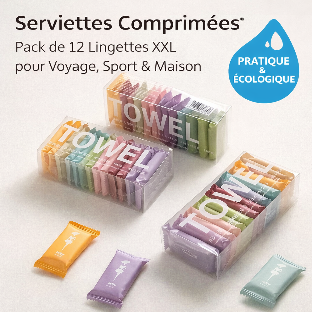 serviettes comprimées towel – pack de 12 lingettes xxl pour voyage, sport & maison