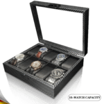 boîte de rangement pour montres finition fibre de carbone coffret présentoir de luxe