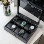 boîte de rangement pour montres finition fibre de carbone coffret présentoir de luxe
