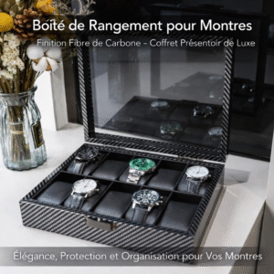 boîte de rangement pour montres finition fibre de carbone coffret présentoir de luxe