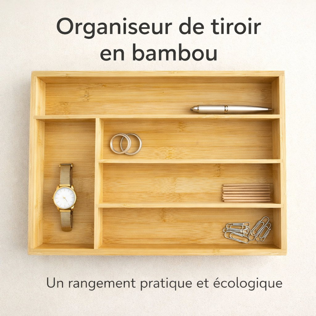 range couverts en bambou naturel – organisateur de tiroir 5 compartiments