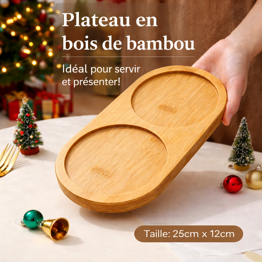 1 plateau ovale en bambou naturel (24cm x 12 cm) – organisateur design pour cuisine, salle de bain et déco