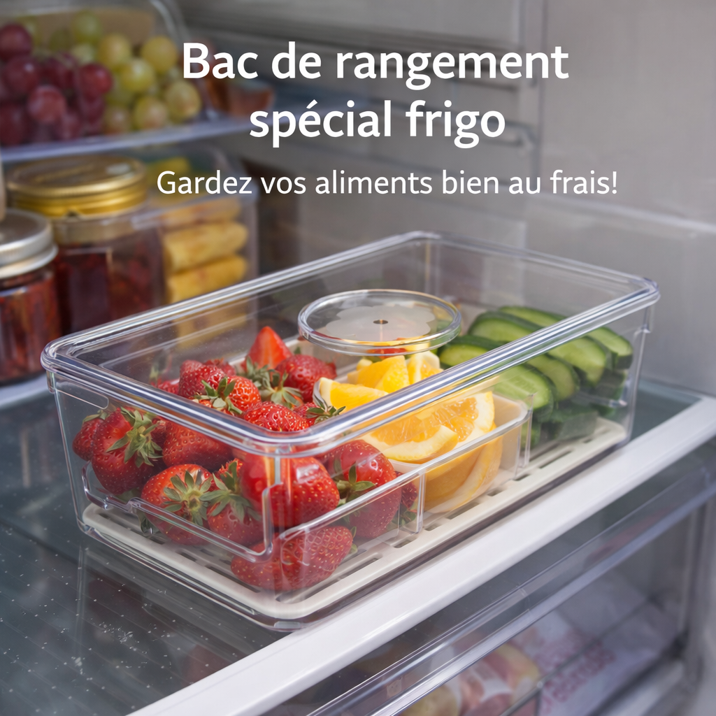 rangement transparent pour refrigerateur avec egouttoir – moyen